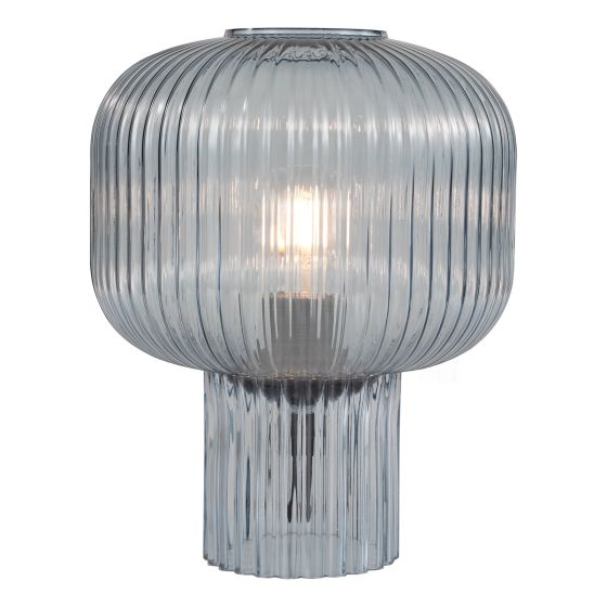 där lighting Demarius Table Lamp Blue Ribbed Glass
