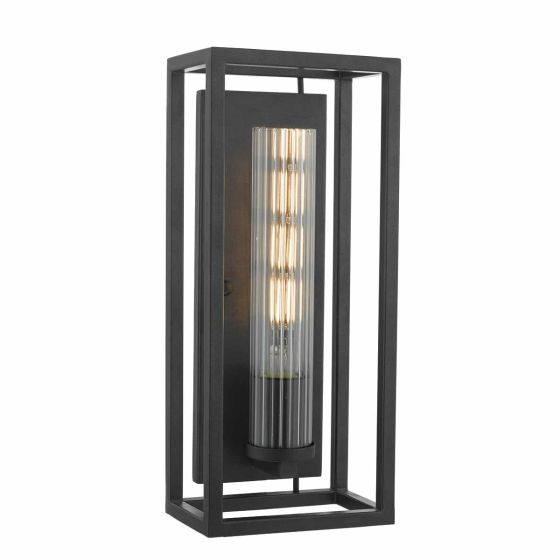 Där Lighting Felipe Wall Light Black & Ribbed Glass