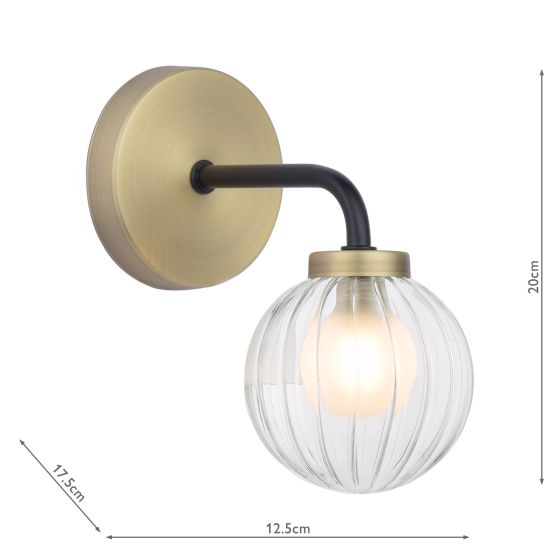 Där Lighting Gibbs Wall Light Antique Brass & Glass