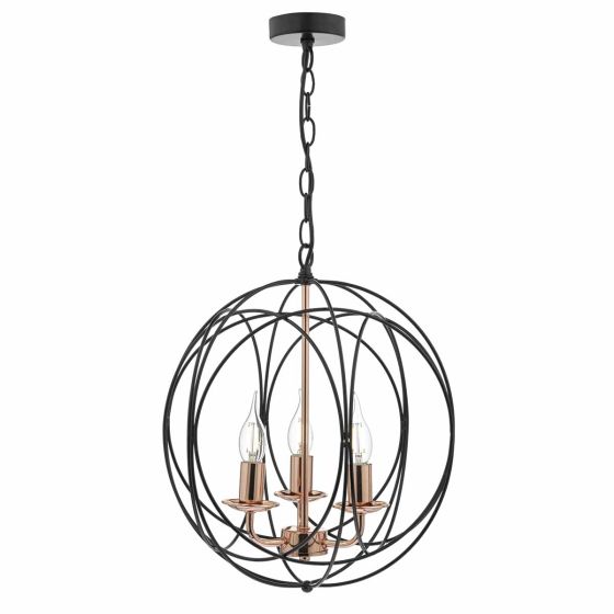 Där Lighting Phoenix 3 Light Pendant Black & Copper