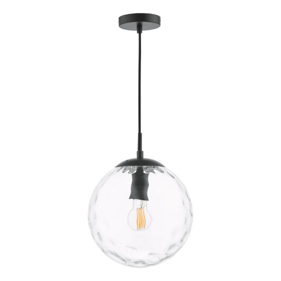Där Lighting Ripple Pendant Matt Black & Clear Glass