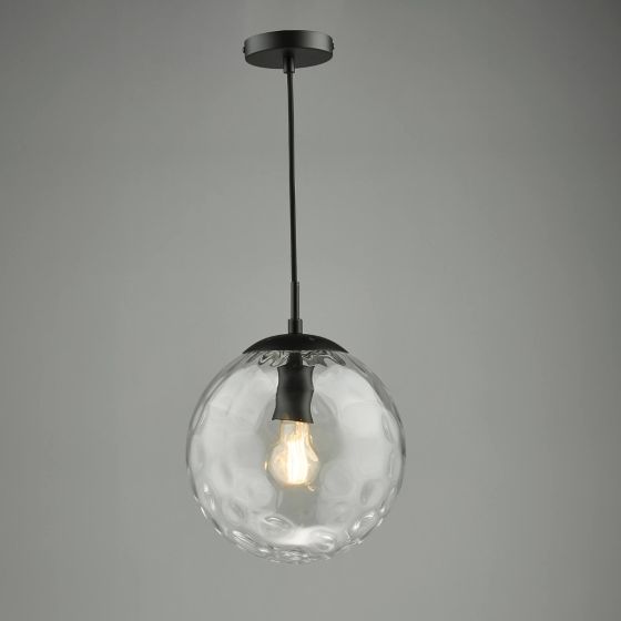Där Lighting Ripple Pendant Matt Black & Clear Glass