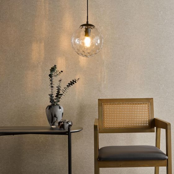 Där Lighting Ripple Pendant Matt Black & Clear Glass