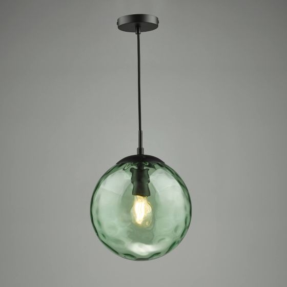 Där Lighting Ripple Pendant Matt Black & Green Glass