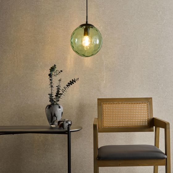 Där Lighting Ripple Pendant Matt Black & Green Glass