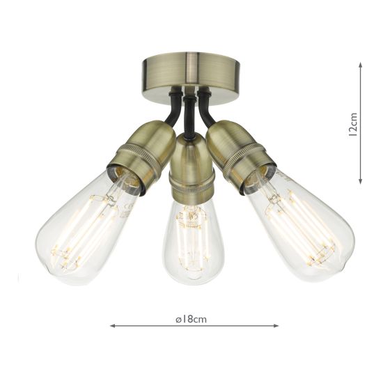 Där Lighting Yao 3 Light Flush Antique Brass