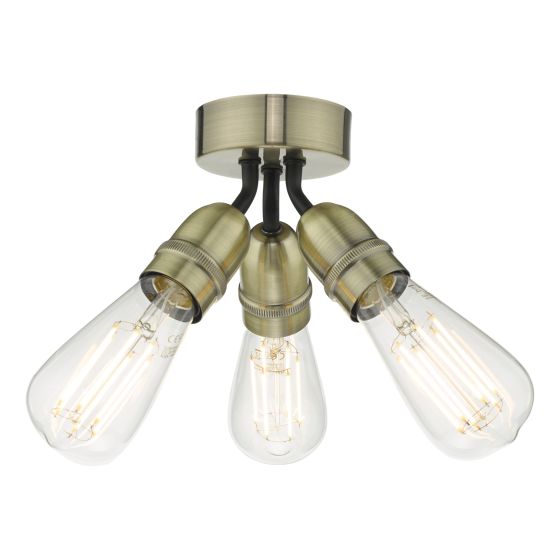 där lighting Yao 3 Light Flush Antique Brass