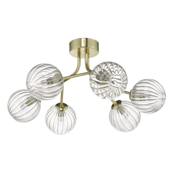 Där Lighting Yiska 6lt Semi Flush Gold & Glass
