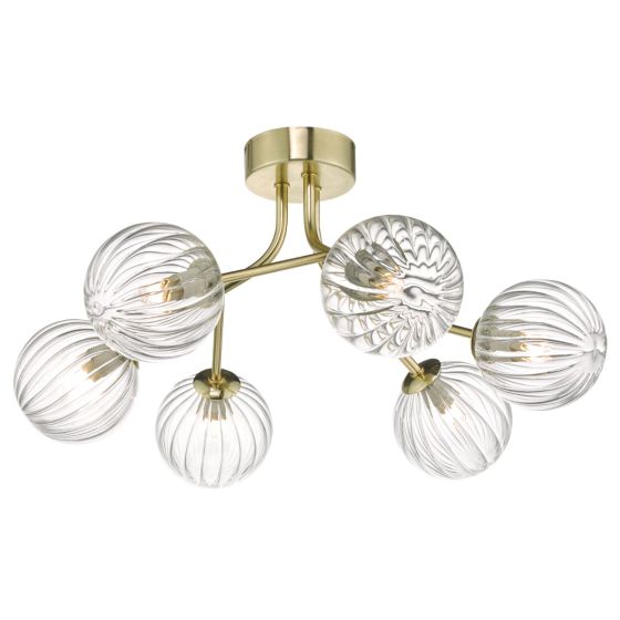 där lighting Yiska 6lt Semi Flush Gold & Glass