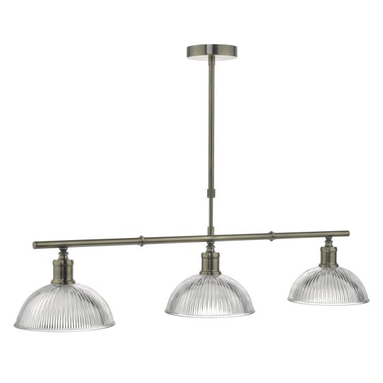 Där Lighting Dara 3 Light Bar Pendant Antique Brass & Glass