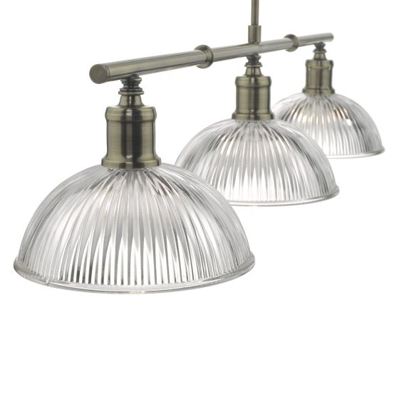 Där Lighting Dara 3 Light Bar Pendant Antique Brass & Glass
