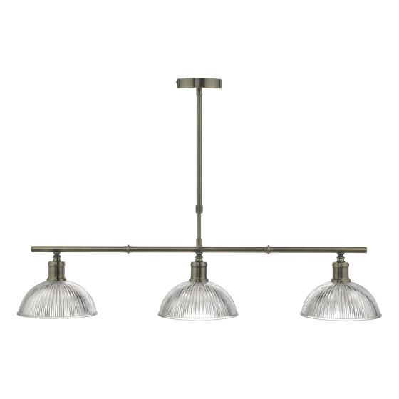där lighting Dara 3 Light Bar Pendant Antique Brass & Glass
