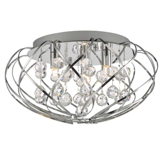 Där Lighting Davian 3 Light Flush Crystal & Polished Chrome