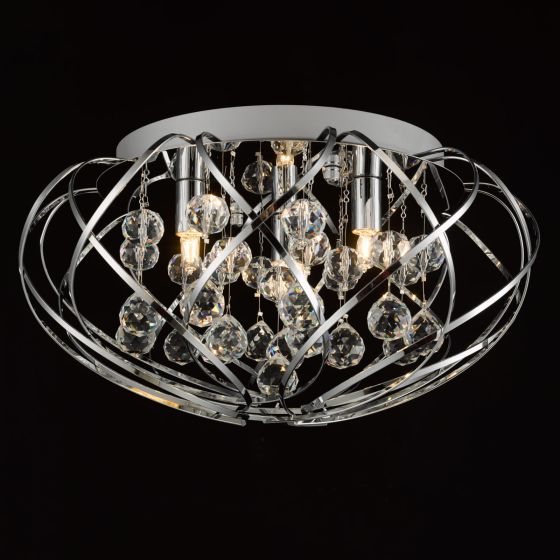 Där Lighting Davian 3 Light Flush Crystal & Polished Chrome