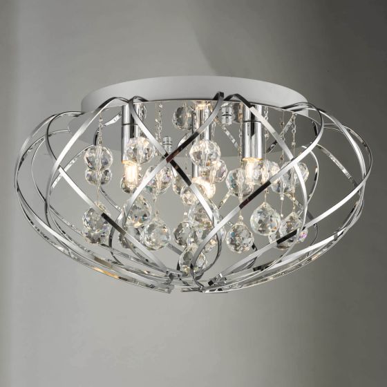 Där Lighting Davian 3 Light Flush Crystal & Polished Chrome