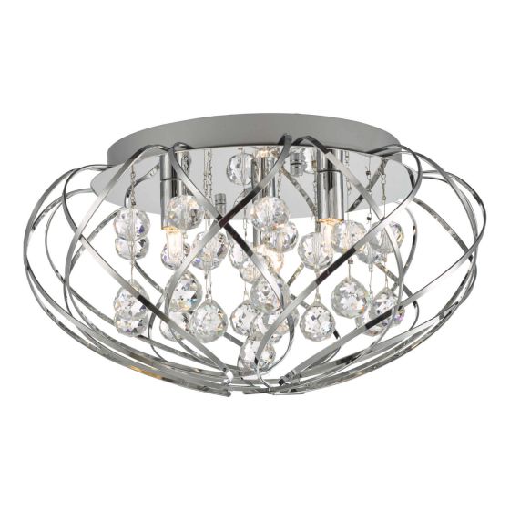 där lighting Davian 3 Light Flush Crystal & Polished Chrome