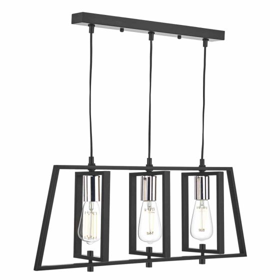 Där Lighting Dax 3 Light Bar Pendant Black & Polished Chrome