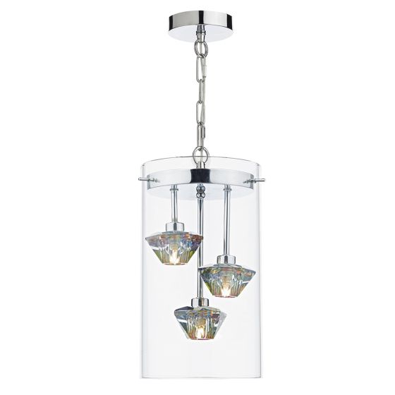 Där Lighting Decade 3 Light Pendant Polished Chrome Glass