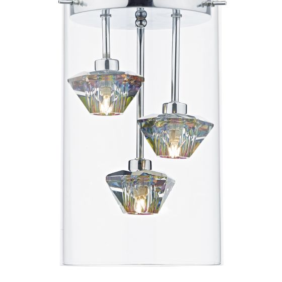 där lighting Decade 3 Light Pendant Polished Chrome Glass
