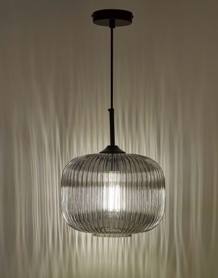 Där Lighting Demarius 1 Light Pendant Black And Smoked Glass