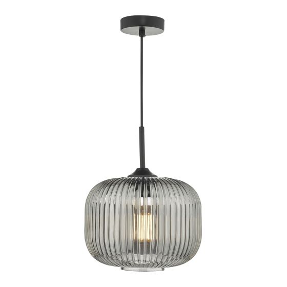 där lighting Demarius 1 Light Pendant Black and Smoked Glass
