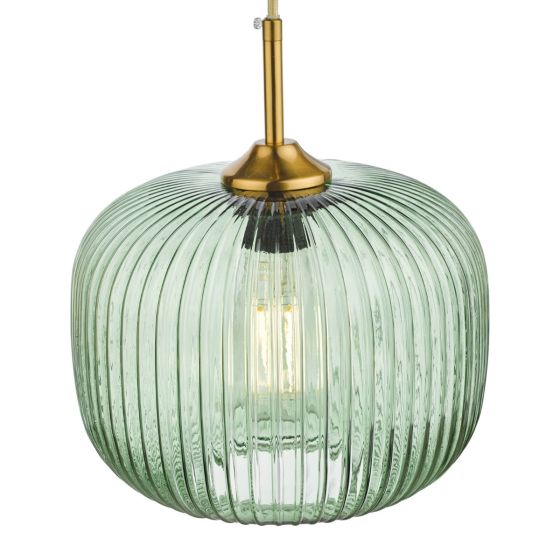 Där Lighting Demarius 1 Light Pendant Green Glass Bronze Detail