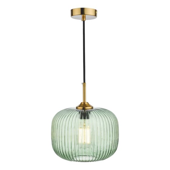 där lighting Demarius 1 Light Pendant Green Glass Bronze Detail