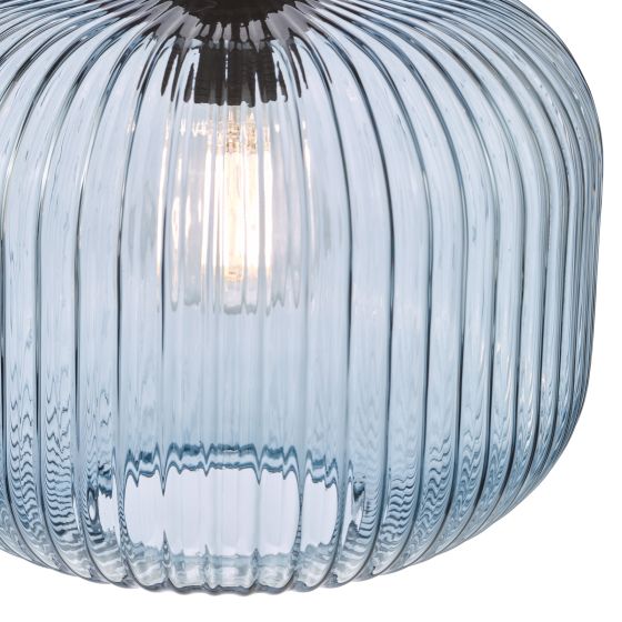 Där Lighting Demarius Pendant Matt Black And Blue Ribbed Glass