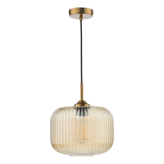 Där Lighting Demarius Pendant Natural Brass And Amber Glass