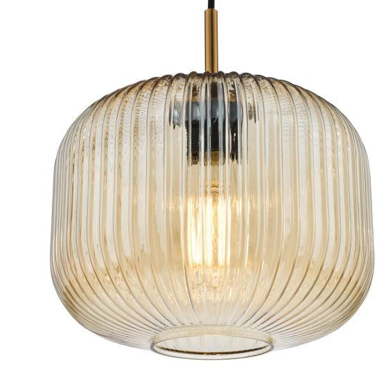 Där Lighting Demarius Pendant Natural Brass And Amber Glass