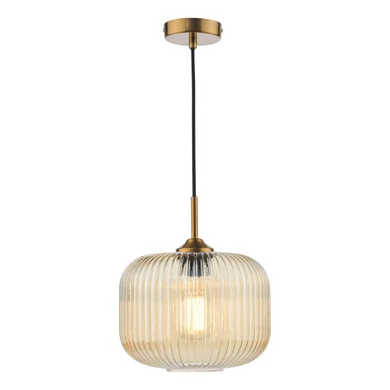 där lighting Demarius Pendant Natural Brass and Amber Glass