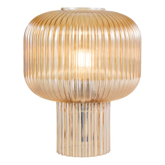 där lighting Demarius Table Lamp Amber Ribbed Glass