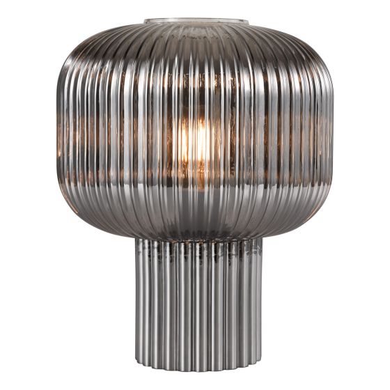 där lighting Demarius Table Lamp Smoked Ribbed Glass