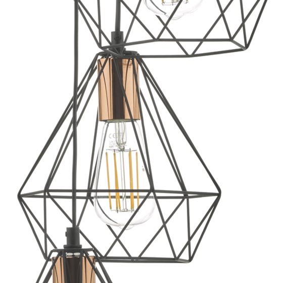 Där Lighting Deyon 3 Light Cluster Pendant Black & Copper