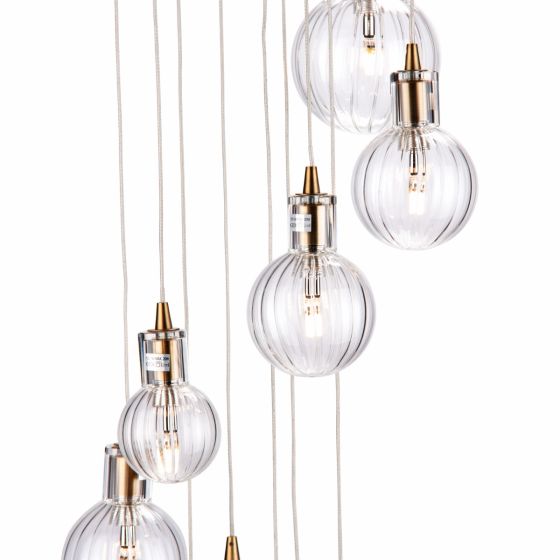 Där Lighting Dita 10 Light Cluster Pendant Brass & Glass