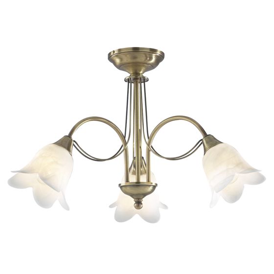 Där Lighting Doublet 3 Light Semi Flush Antique Brass Complete With Alabaster Glass