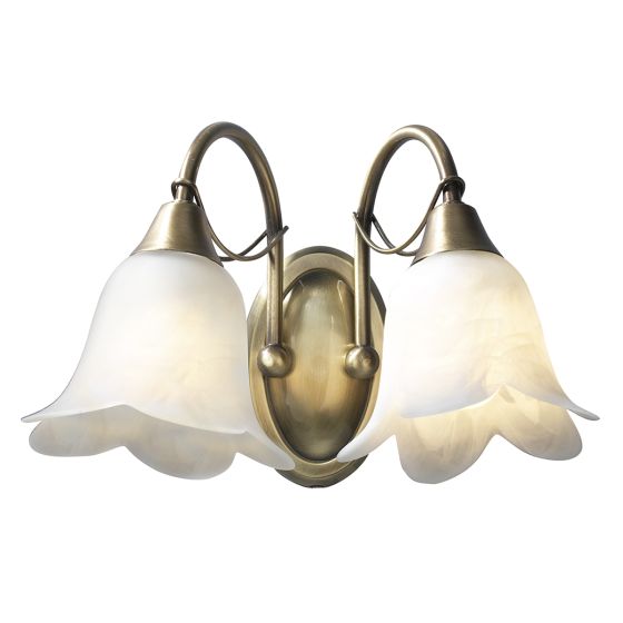 Där Lighting Doublet Double Wall Bracket Antique Brass Complete With Alabaster Glass