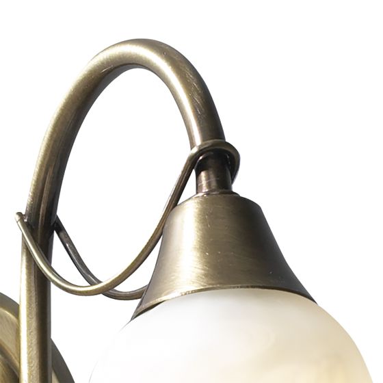 där lighting Doublet Double Wall Bracket Antique Brass complete with Alabaster Glass