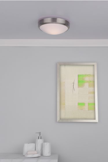 Där Lighting Dover Bathroom Flush Satin Chrome White Acrylic IP44