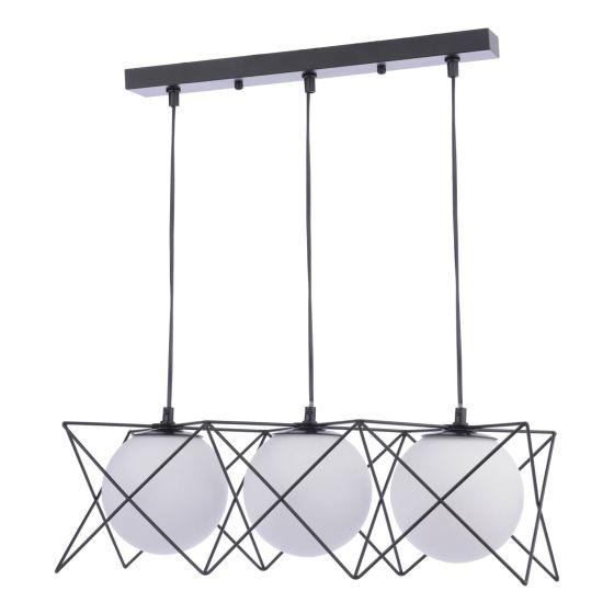 Där Lighting Dreyson 3 Light Bar Pendant Matt Black And Opal Glass