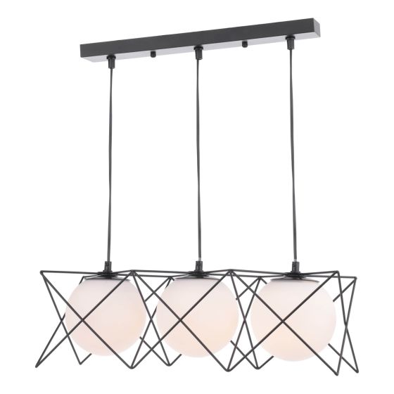 där lighting Dreyson 3 Light Bar Pendant Matt Black and Opal Glass