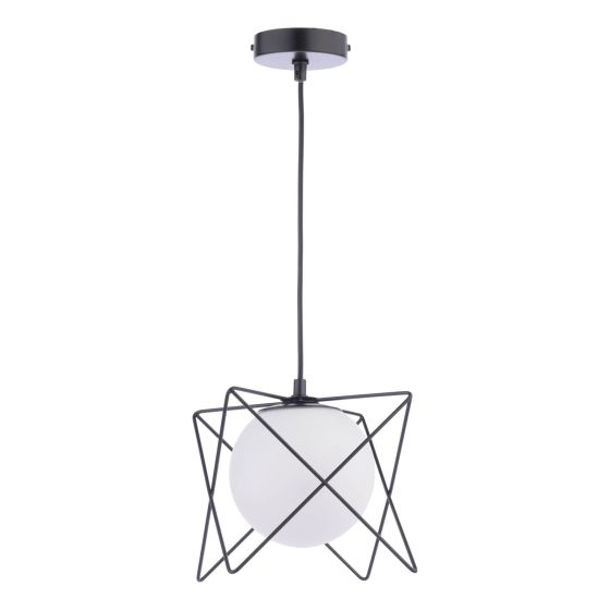 Där Lighting Dreyson Pendant Matt Black And Opal Glass