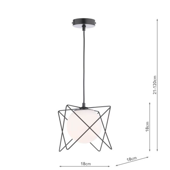 Där Lighting Dreyson Pendant Matt Black And Opal Glass