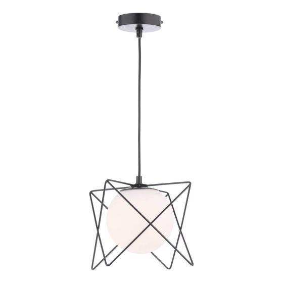 där lighting Dreyson Pendant Matt Black and Opal Glass