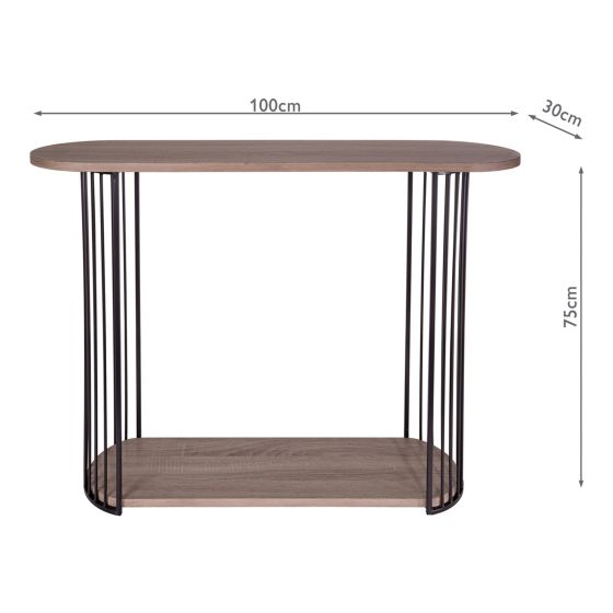 Där Lighting Drum Console Table Oak Effect Veneer And Matt Black