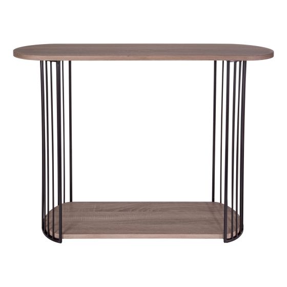 där lighting Drum Console Table Oak Effect Veneer and Matt Black