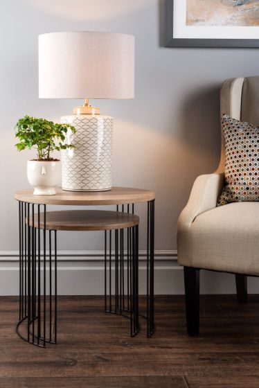 Där Lighting Drum Nest Of 2 Round Tables Oak Effect