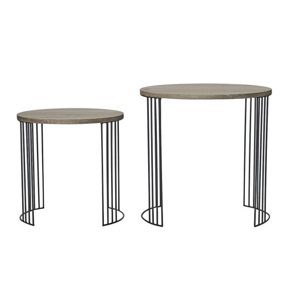 Där Lighting Drum Nest Of 2 Round Tables Oak Effect