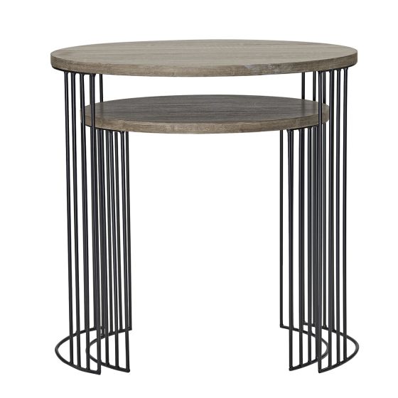 där lighting Drum Nest of 2 Round Tables Oak Effect