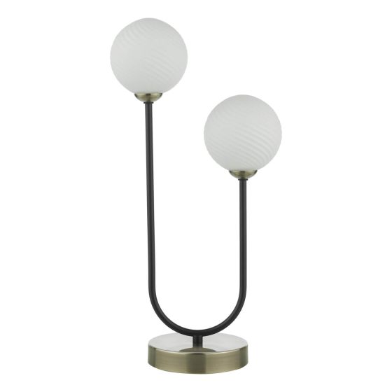 Där Lighting Duo 2 Light Table Lamp Antique Brass And Opal Glass